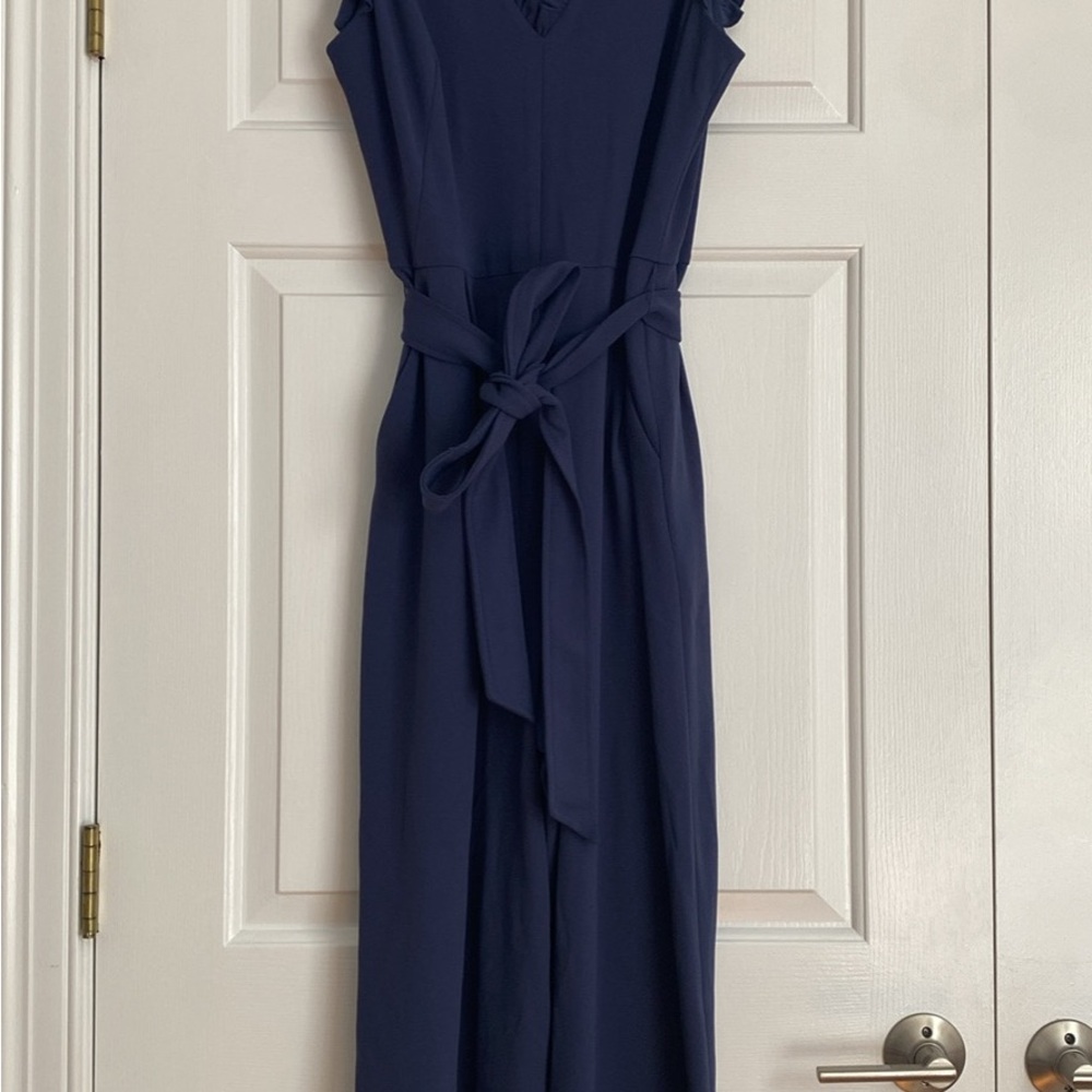 Calvin Klein Navy Blue Sleeveless Jumpsuit with Tie Waist - Picture 2 of 9